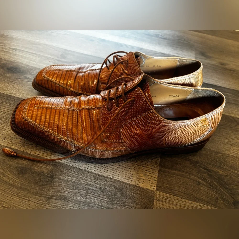 Mezlan Brown Textured Leather Oxfords office dress shoes men’s size 12 business - Picture 4 of 13